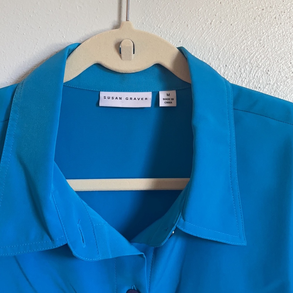 Blue Button Down Top - Picture 2 of 4
